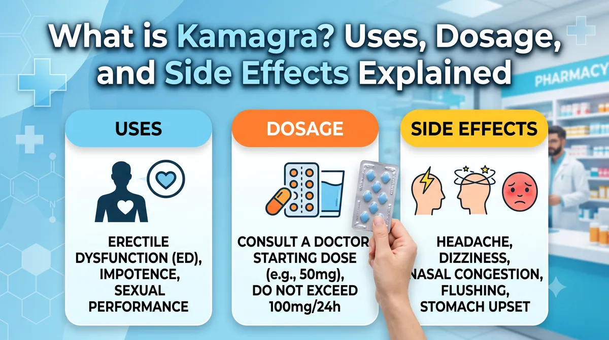 What is Kamagra? Uses, Dosage, and Side Effects Explained 4 What is Kamagra? Uses, Dosage, and Side Effects Explained
